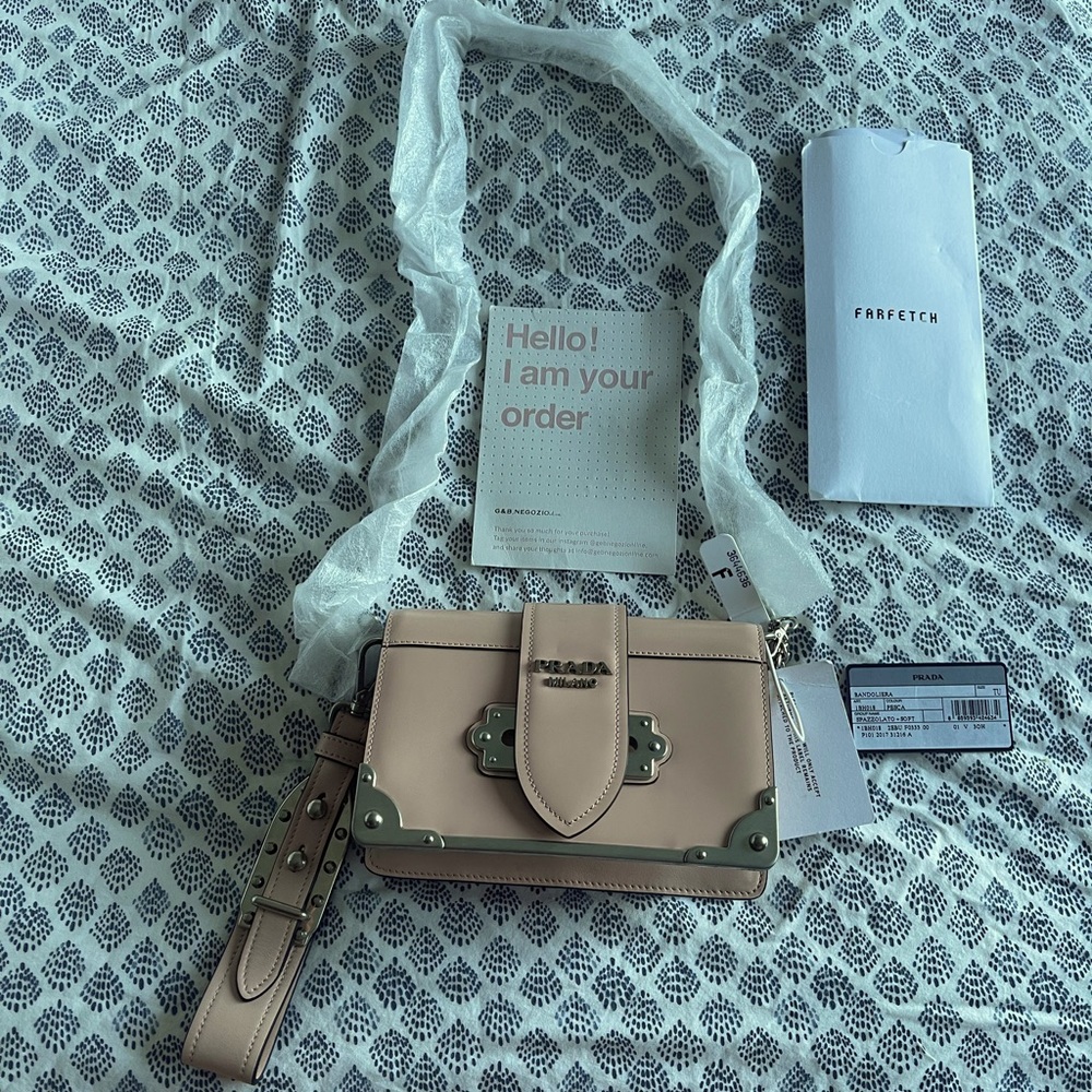 RARE Prada Cahier mini bag in pink with white hardware